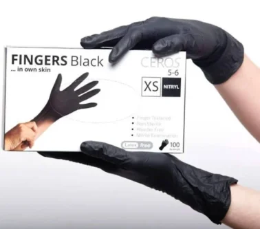 Рукавиці нітрилові чорні Fingers Black, 100шт., Ceros, розмір XS, S, M, L, XL