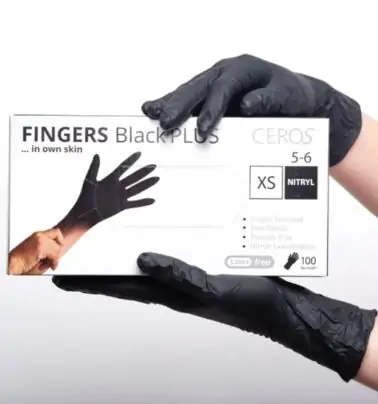 Рукавиці нітрилові чорні міцні Fingers Black Plus, Ceros, розмір S, M, L, XL